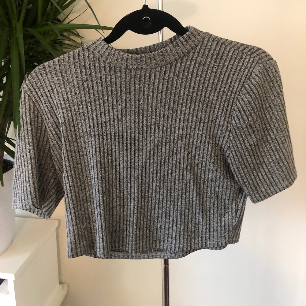 Grey Ribbed Crop Top - Picture 1 of 1